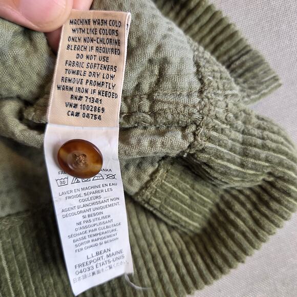 LL Bean Women’s 2X Plus Corduroy Shirt Jacket Green Button Front Cotton Shacket - Picture 9 of 12